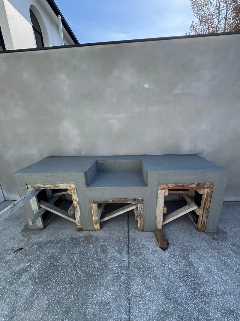 The concrete bench at Burraneer with the timber formwork still in place, before stripping