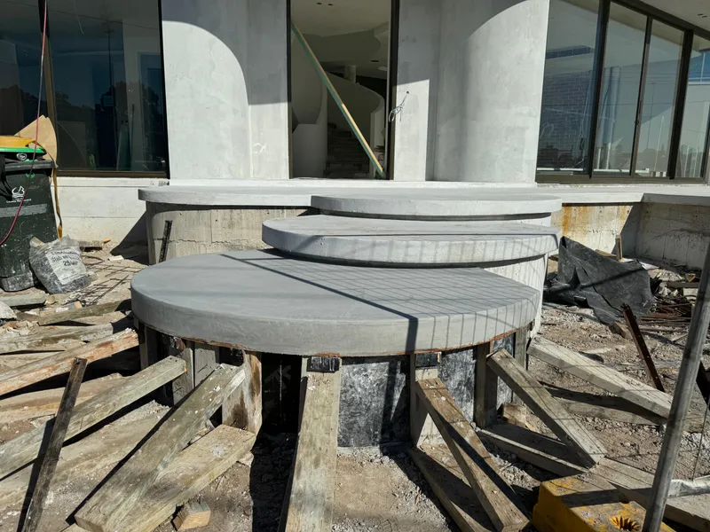Formwork for the rounded floating steps at Drummoyne, before the concrete was stripped back