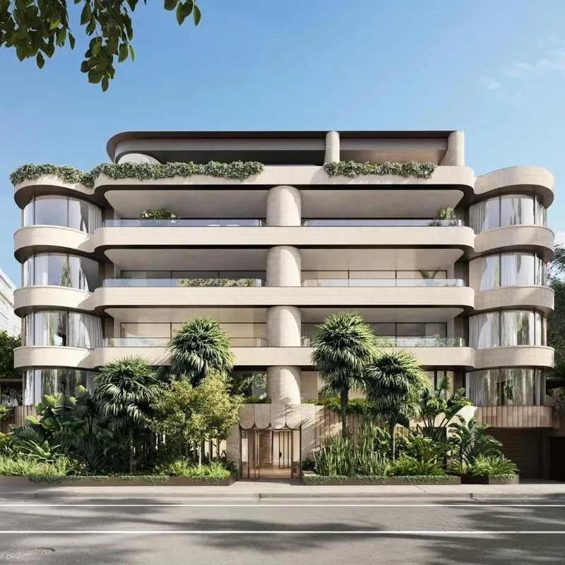 Front elevation of the finished apartment building in Elizabeth Bay