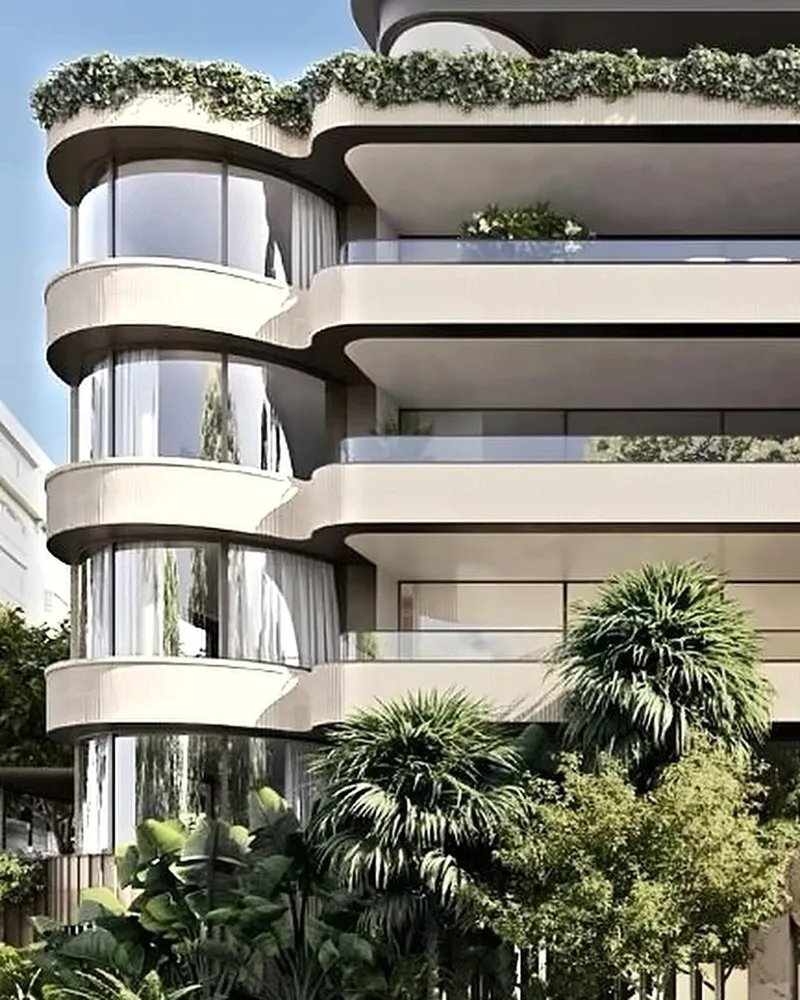 Another view of the curved facade and finished sills at Elizabeth Bay