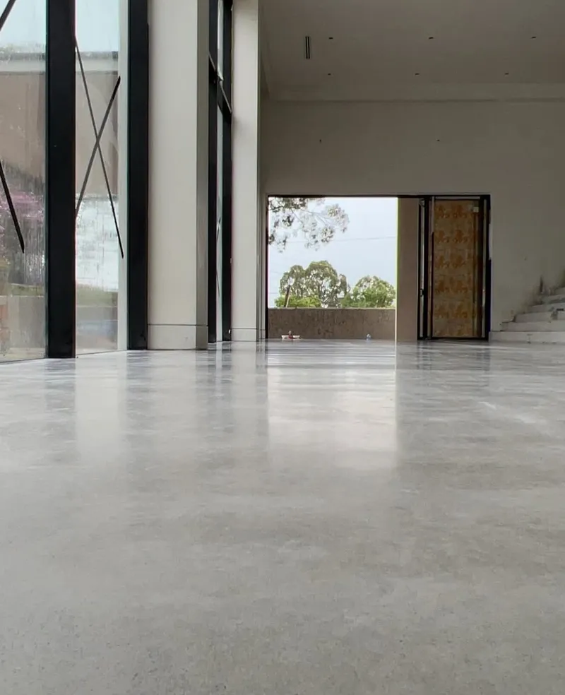 Burnished concrete floor leading out through the sliding doors, Horsley Park