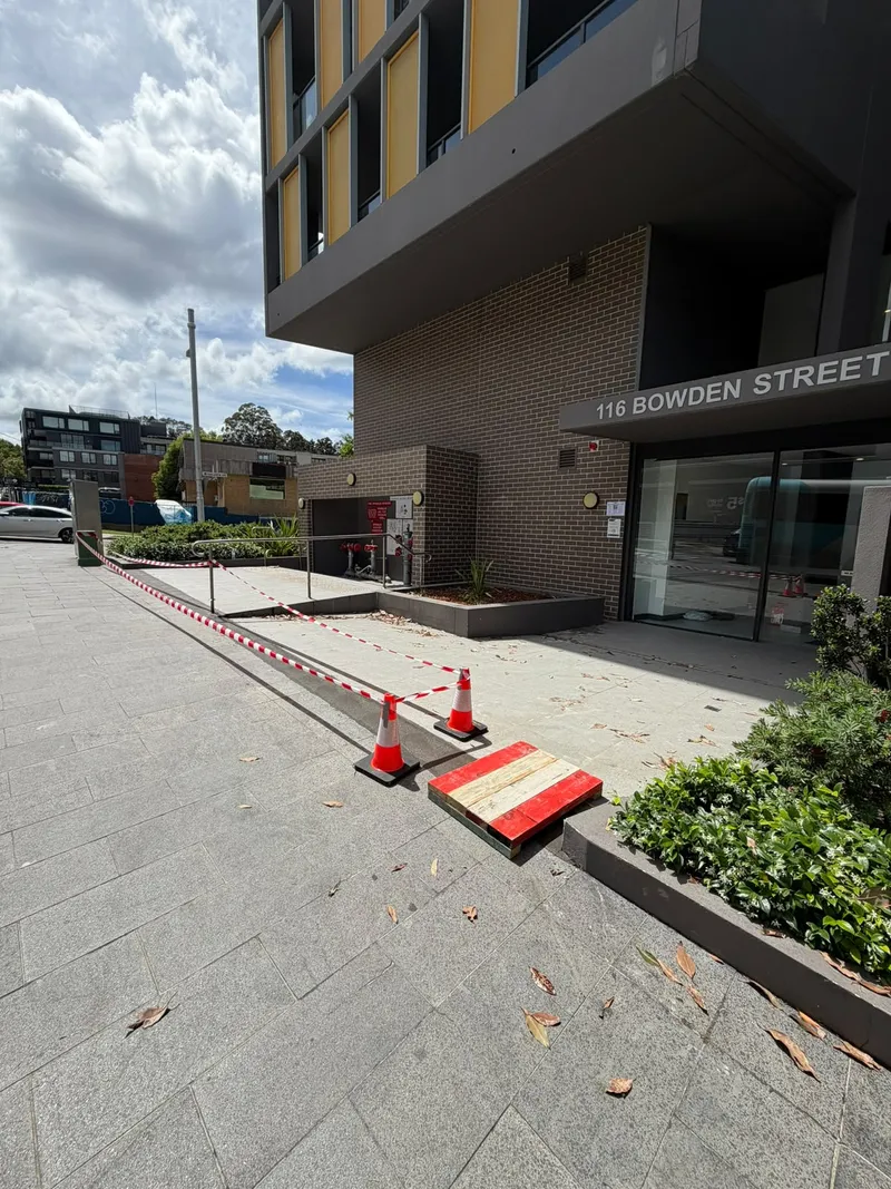 The 116 Bowden Street entrance taped off and ready before work started there
