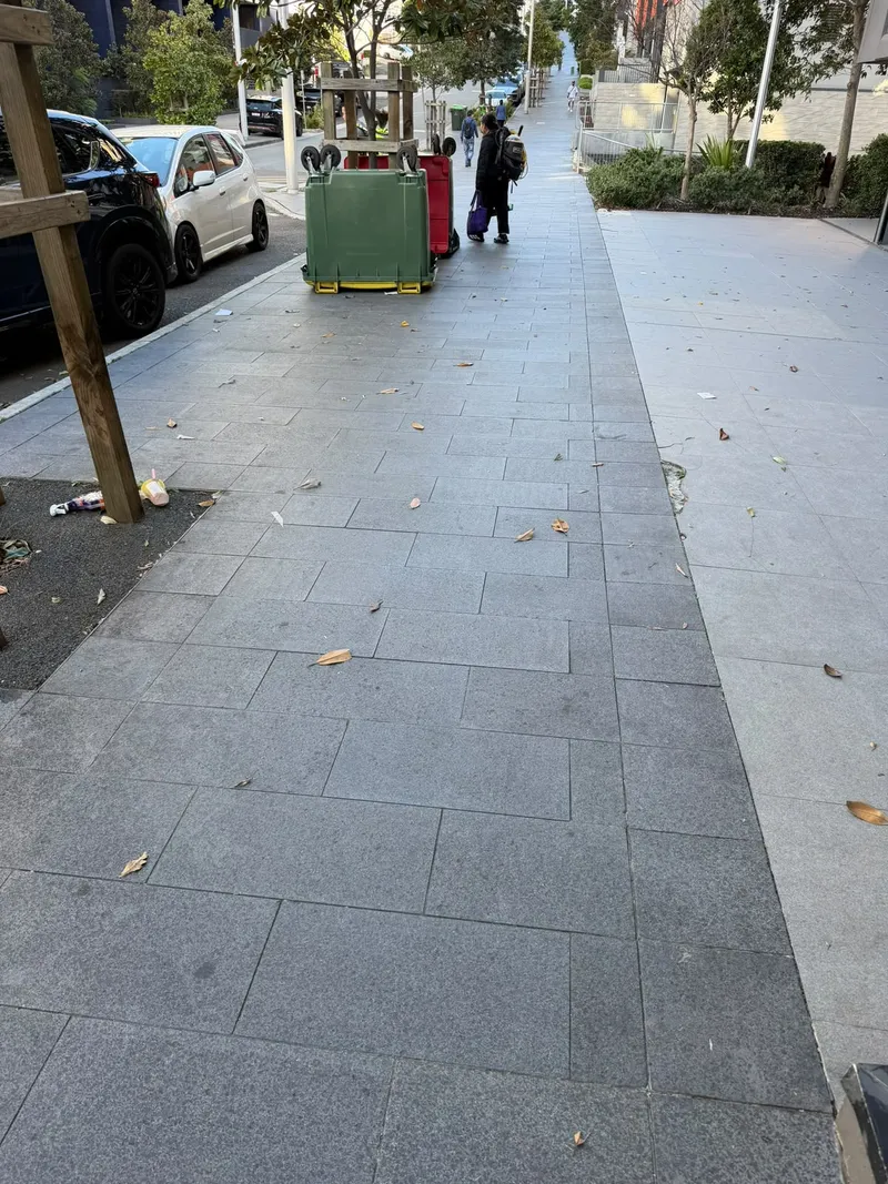 Pedestrians on the footpath near the Meadowbank site