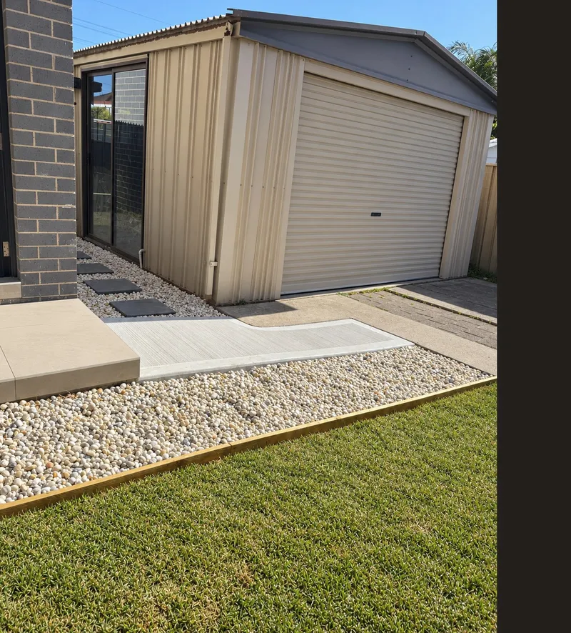 The finished ramp, pebbles and turf leading up to the granny flat at Old Toongabbie