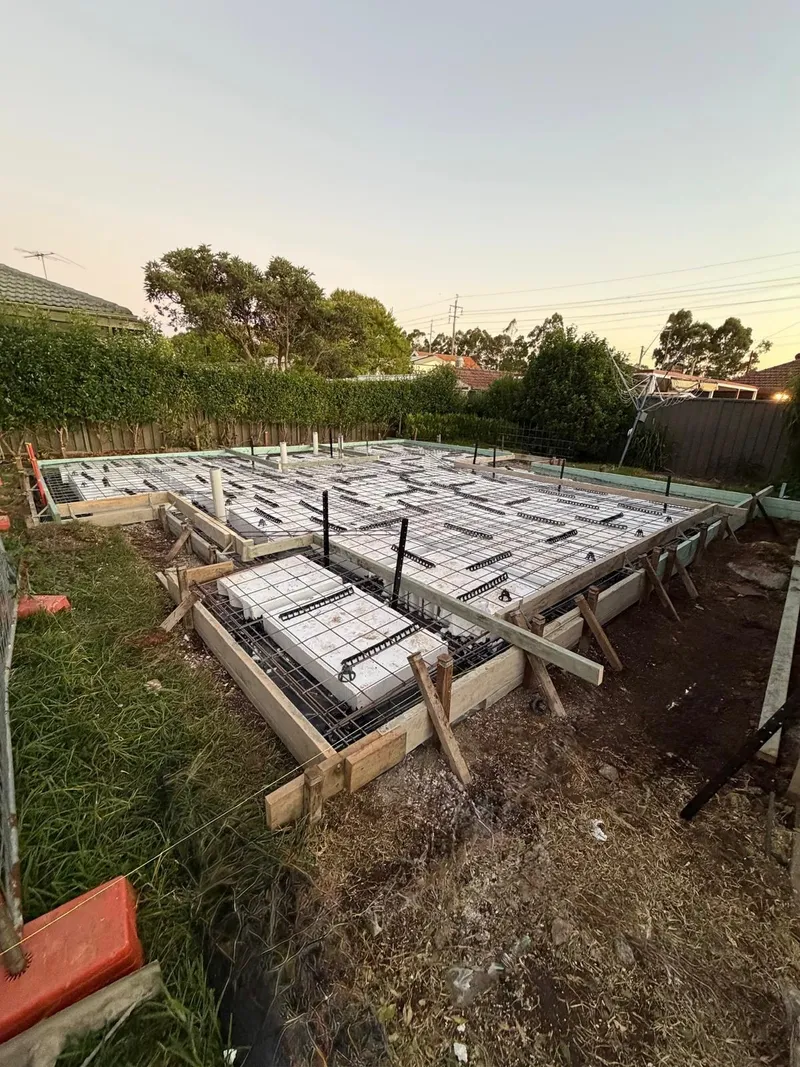 The granny flat slab formwork with waffle pod void formers at Old Toongabbie, before the pour